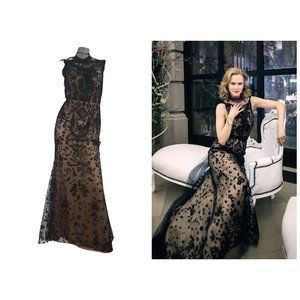 F/W 2013 Oscar de la Renta Embellished Black Tulle Dress Gown as seen on Nicole